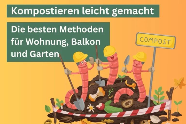 Kompostieren leicht gemacht – die besten Methoden für Wohnung, Balkon und Garten Illustration mit Würmern, die Kompost zersetzen, als Überblick über verschiedene Kompostiermethoden.