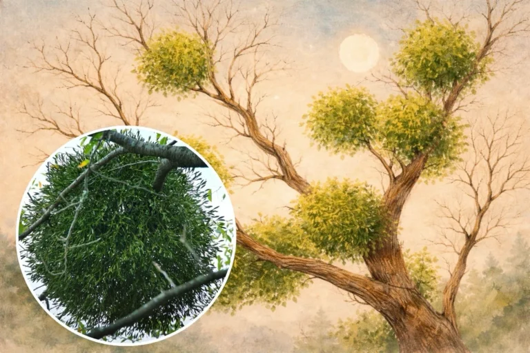 Warum Misteln zum Problem für unsere Bäume werden Mistelbüschel in einer kahlen Baumkrone im Winter gut sichtbar