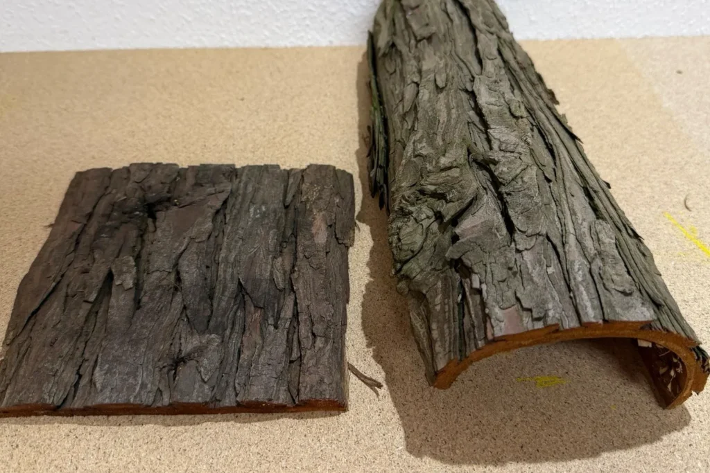 Baumrinde im Vergleich: einmal flach, einmal noch gewölbt und naturbelassen.