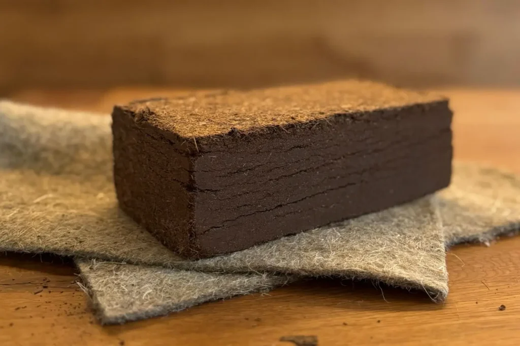 Gepresster Block Kokoserde auf als torffreies Pflanzsubstrat