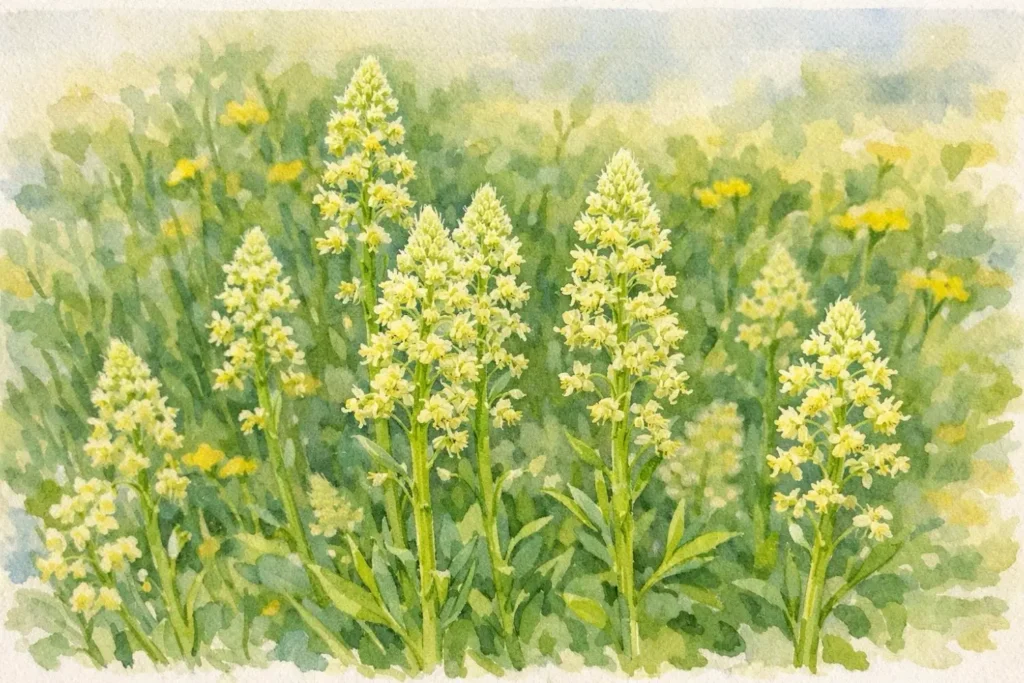 Gelbe Resede (Reseda lutea) mit länglichen Blütenkerzen als Illustration für naturnahe Sandflächen