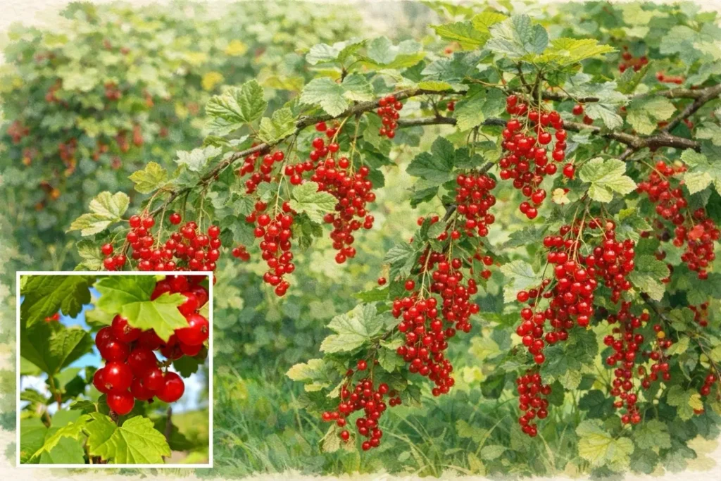 Rote Johannisbeeren in langen Trauben am Strauch – bienenfreundliches Beerenobst im Naschgarten