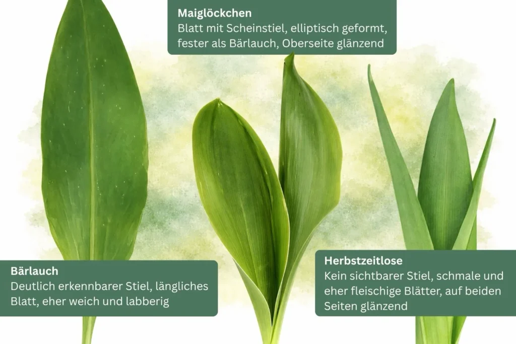 Vergleich von Bärlauch, Maiglöckchen und Herbstzeitlose anhand ihrer Blätter