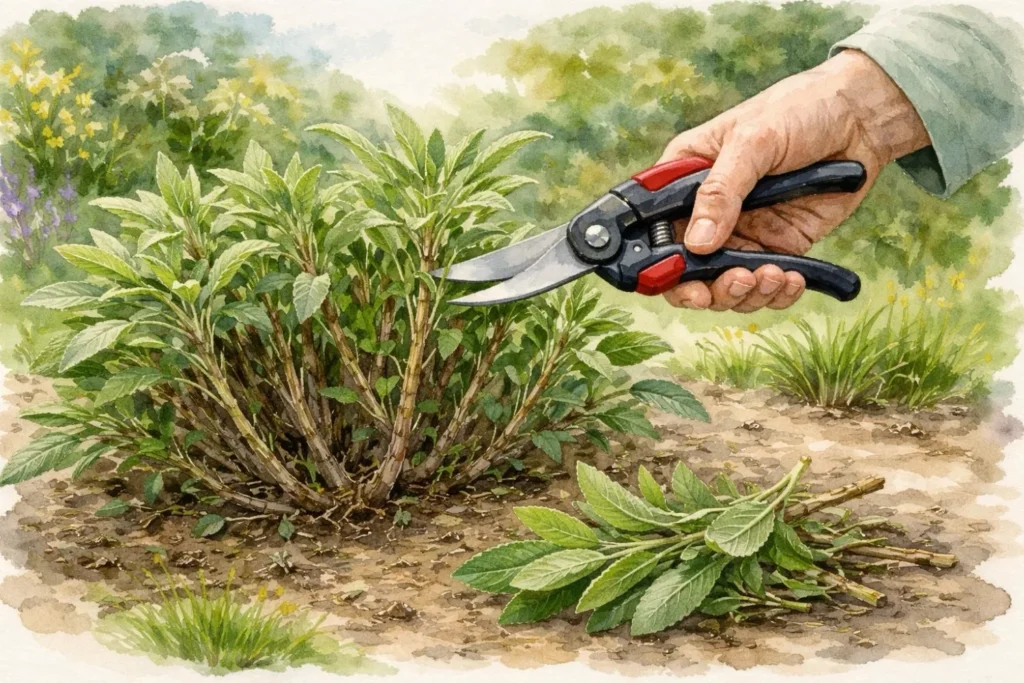 Salbei ernten durch Schneiden der Triebspitzen