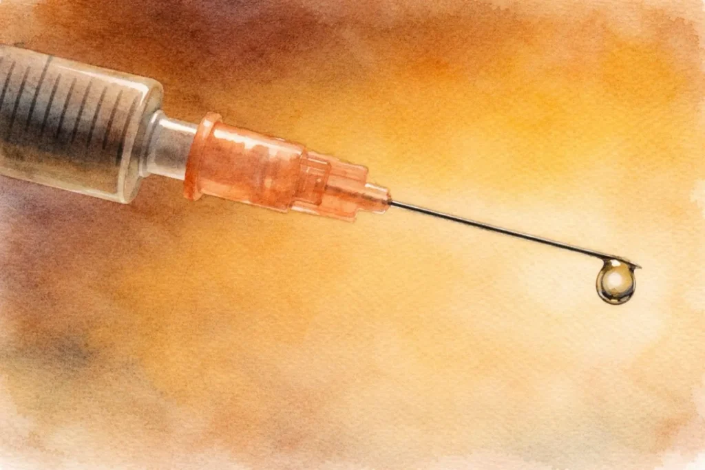 Spritze mit Flüssigkeit als Symbol für eine Impfung gegen FSME