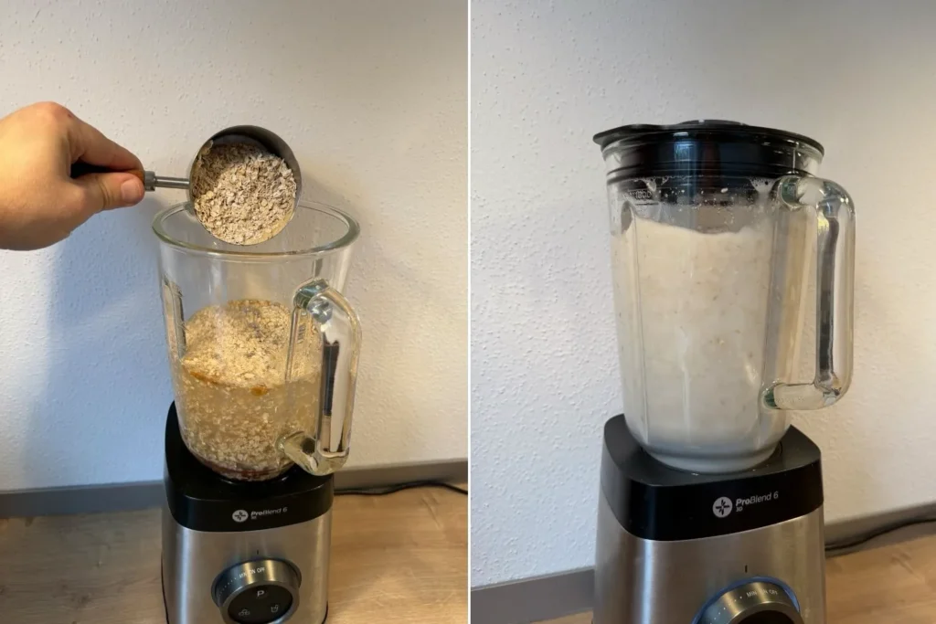 Hafermilch im Mixer zubereiten mit Haferflocken und Wasser