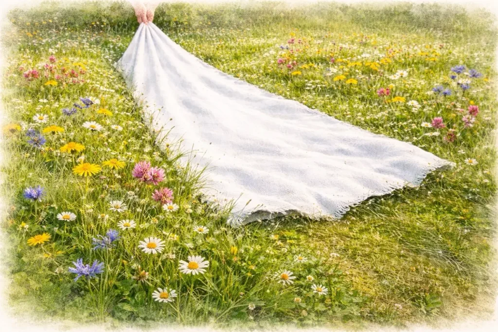 Weißes Tuch wird über Wiese gezogen – Methode zum Aufspüren von Zecken