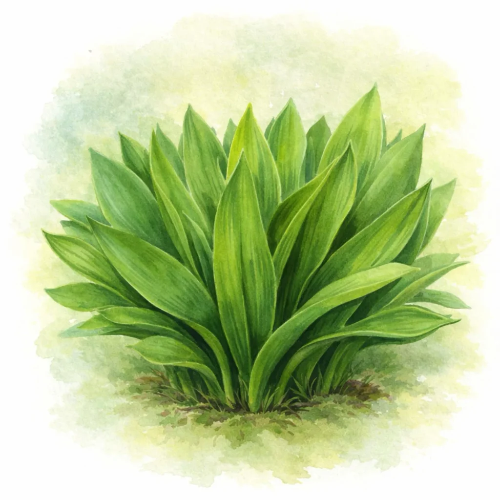 Aquarellillustration der Blattrosette der Herbstzeitlosen