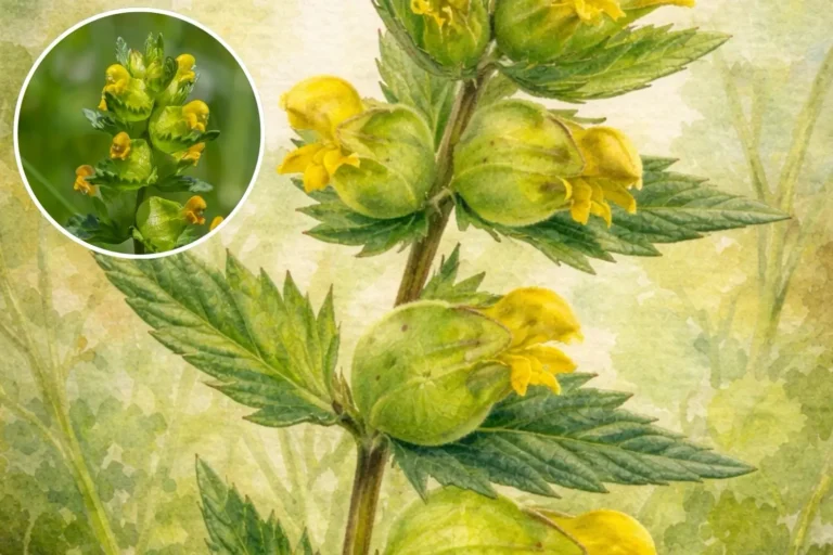 Blüten des Kleinen Klappertopfs (Rhinanthus minor) mit den typischen aufgeblasenen Fruchtkapseln