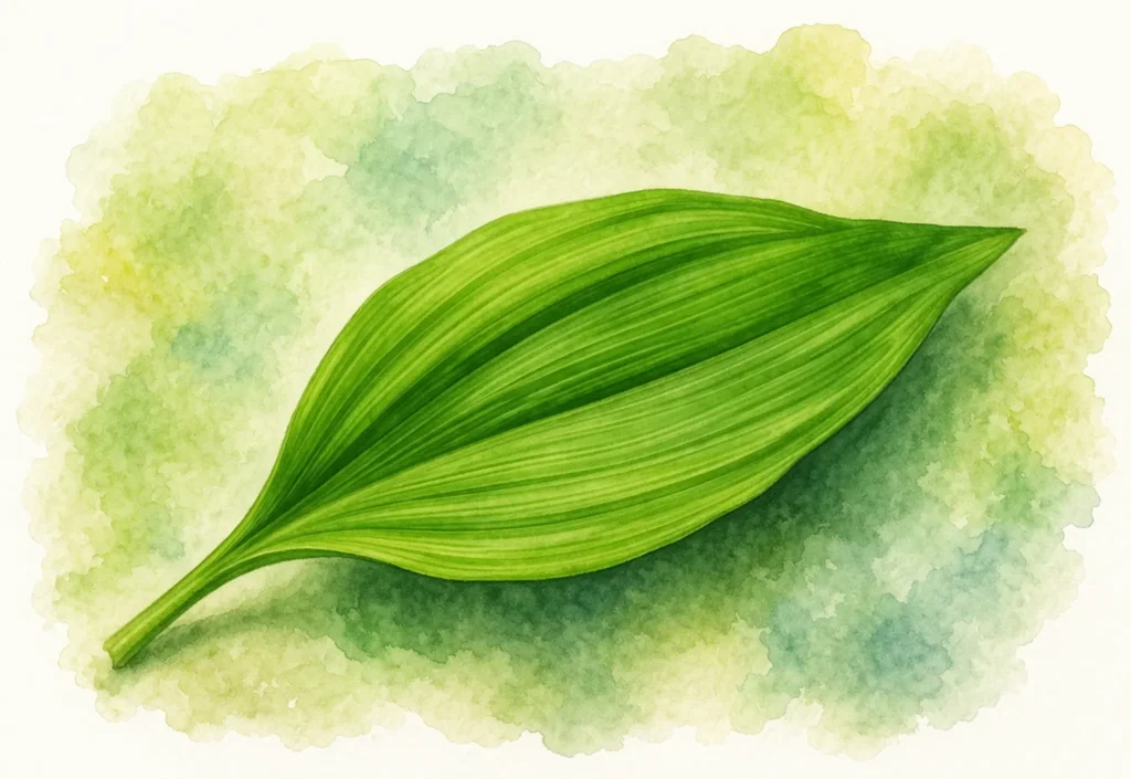 Maiglöckchen Blatt im Aquarellstil mit deutlich sichtbaren Blattadern zur Unterscheidung von Bärlauch