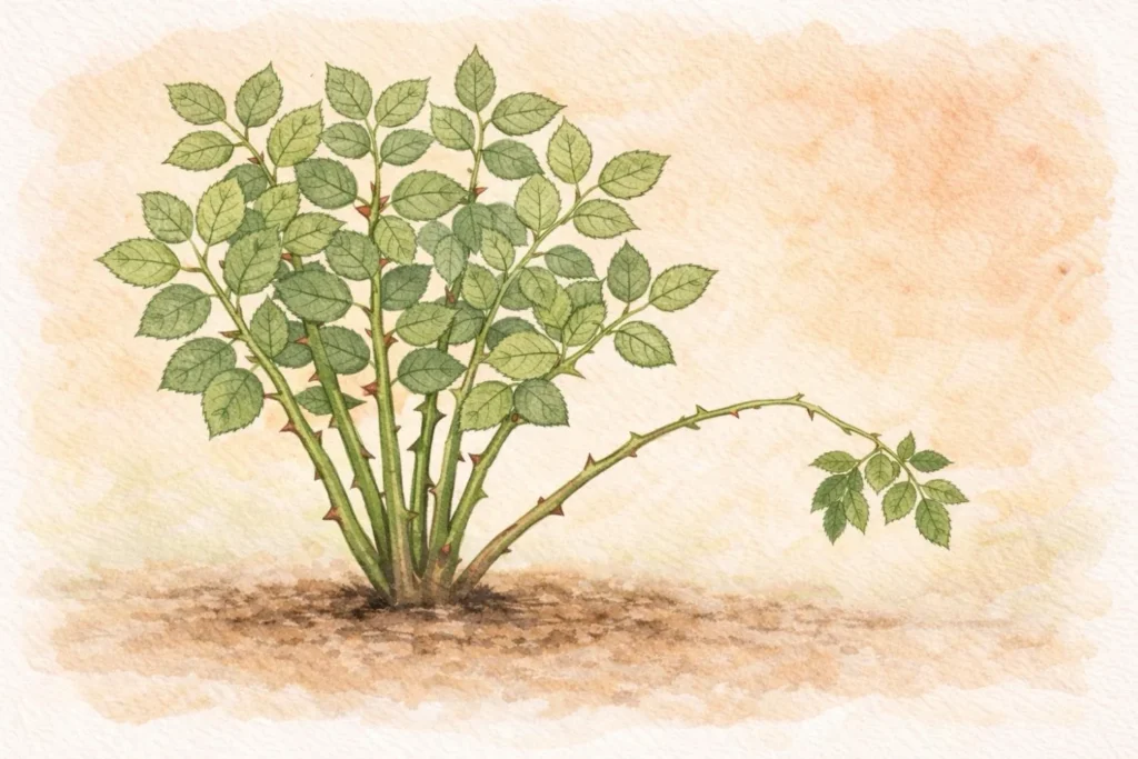 Rosenstrauch mit schwachem Seitentrieb