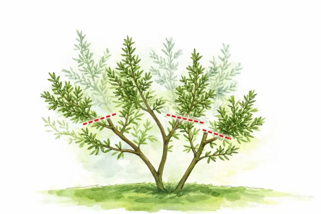 Illustration zeigt Schnittstellen beim Rosmarin oberhalb des verholzten Bereichs