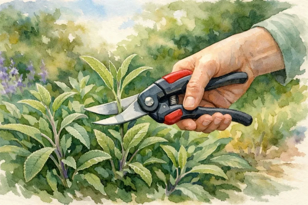 Salbei schneiden im Frühjahr mit Gartenschere