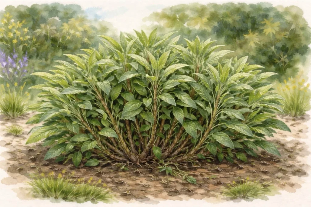 verholzter Salbeistrauch mit alten Trieben unten und jungen Trieben oben