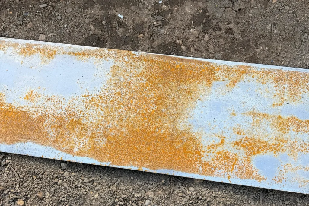 Erste Rostpatina auf Cortenstahl-Beeteinfassung in der Anfangsphase