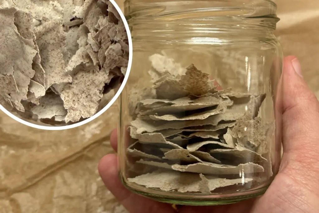 Getrockneter Sauerteig in dünnen Flocken im Glas