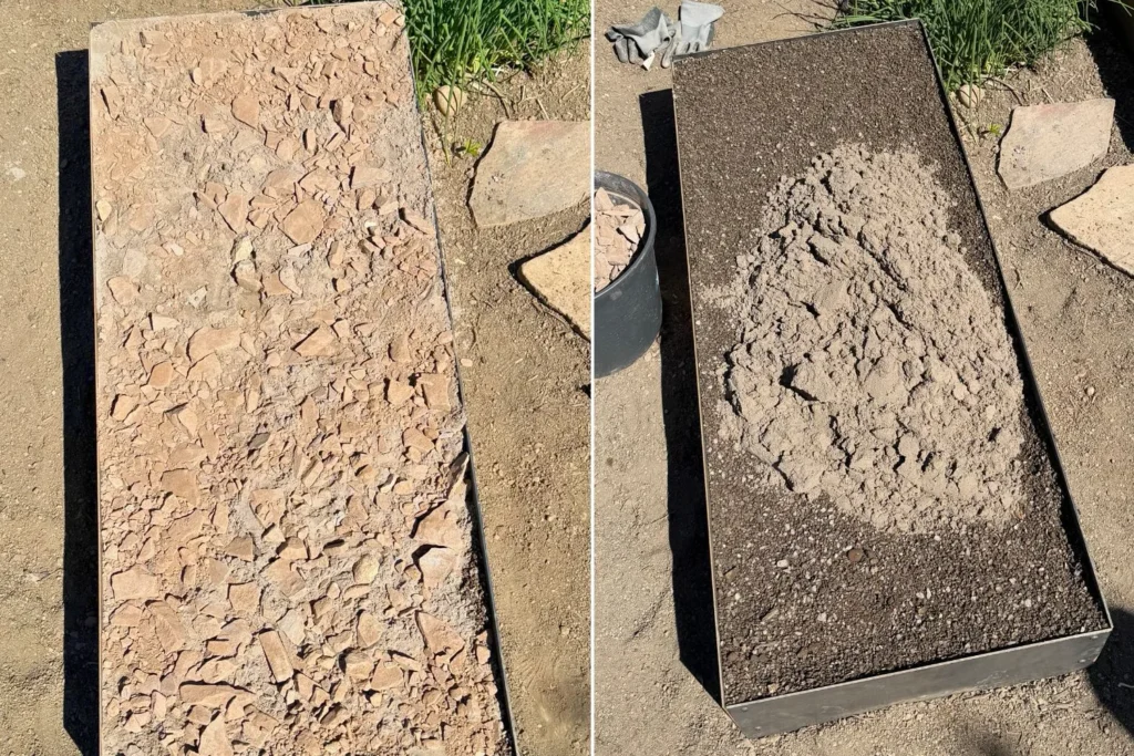 Letzte Schicht im Magerbeet aus Sand und Bruchsteinen für trockene Standortbedingungen