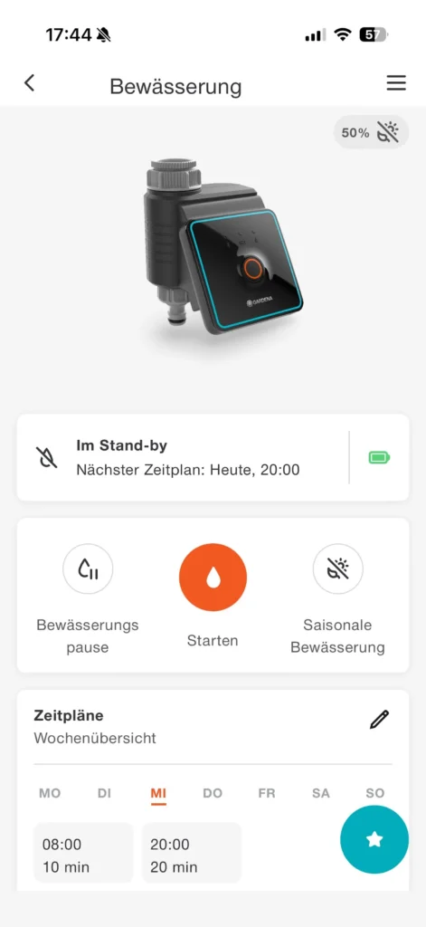 Steuerung der automatischen Gartenbewässerung in der Gardena Bluetooth App