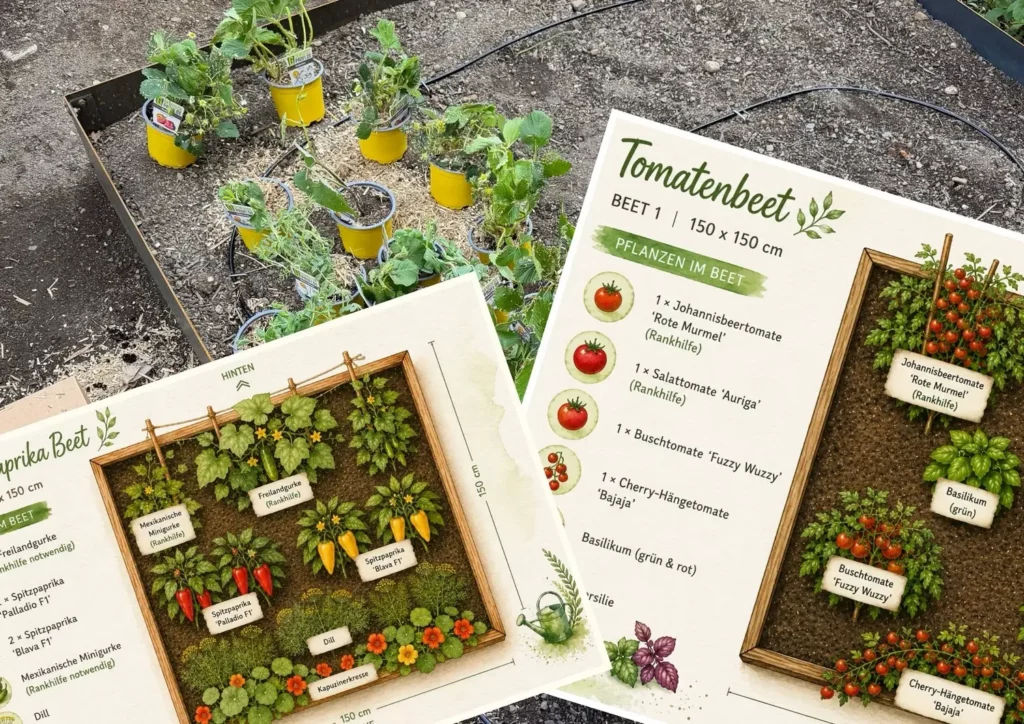 Mischkultur-Beetpläne für Tomaten- und Paprikabeete im naturnahen Gemüsegarten