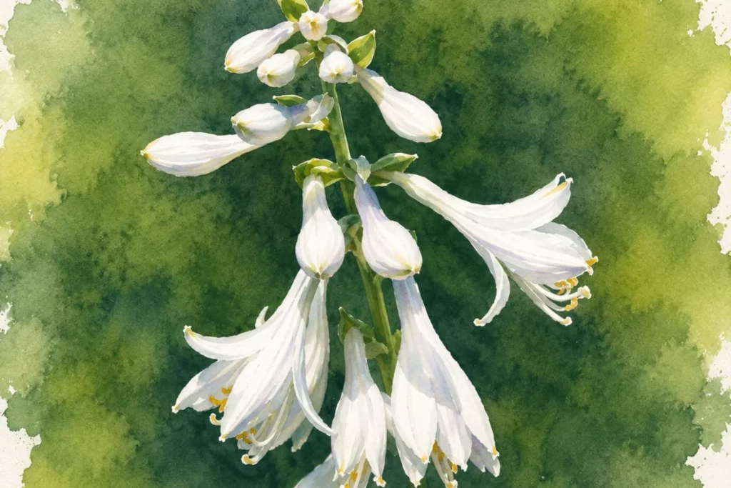 Botanische Aquarellillustration einer weißen Hosta-Blüte