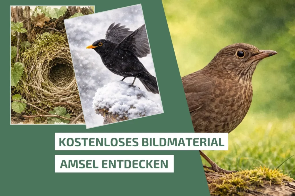 Kostenloses Bildmaterial mit Amselweibchen, Amselmännchen und einem Amselnest