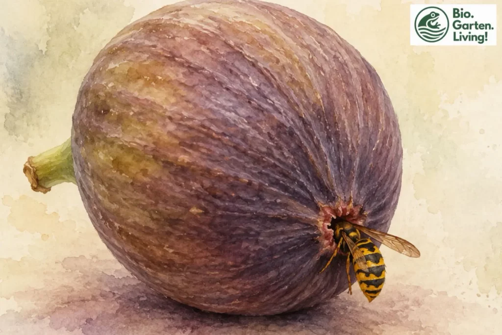 Feigenwespe kriecht durch das Ostiolum in eine Feige