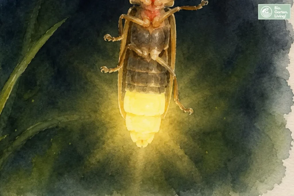 Leuchtendes Glühwürmchen mit sichtbar leuchtendem Hinterleib Aquarell