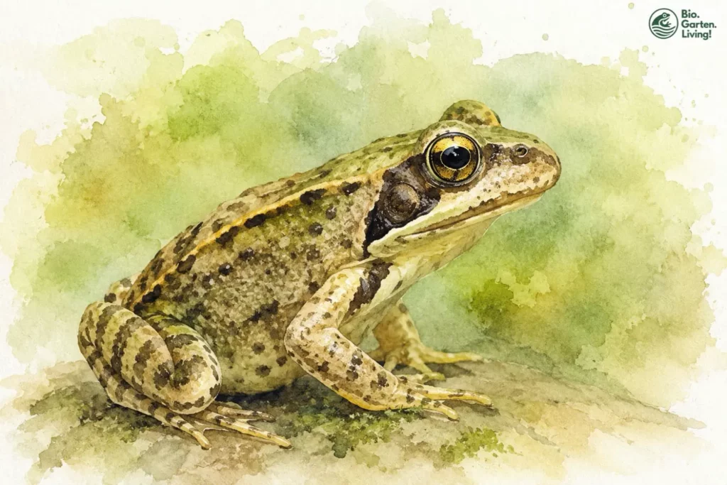 Grasfrosch mit typischem dunklem Schläfenfleck