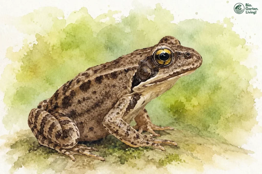 Grasfrosch mit typischem dunklem Schläfenfleck