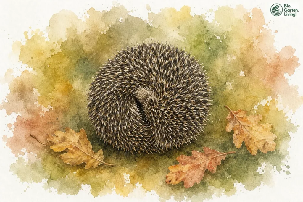 Zusammengerollter Igel als schützende Stachelkugel