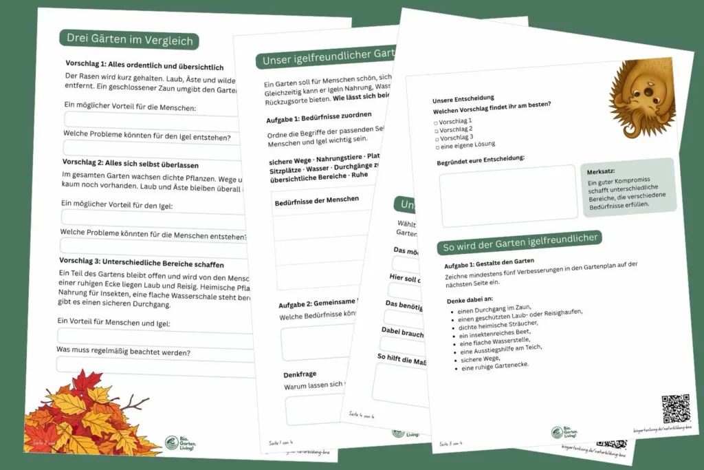 Kostenlose BNE-Arbeitsblätter über das Thema "Igel schützen" und Garten igelfreundlich gestalten