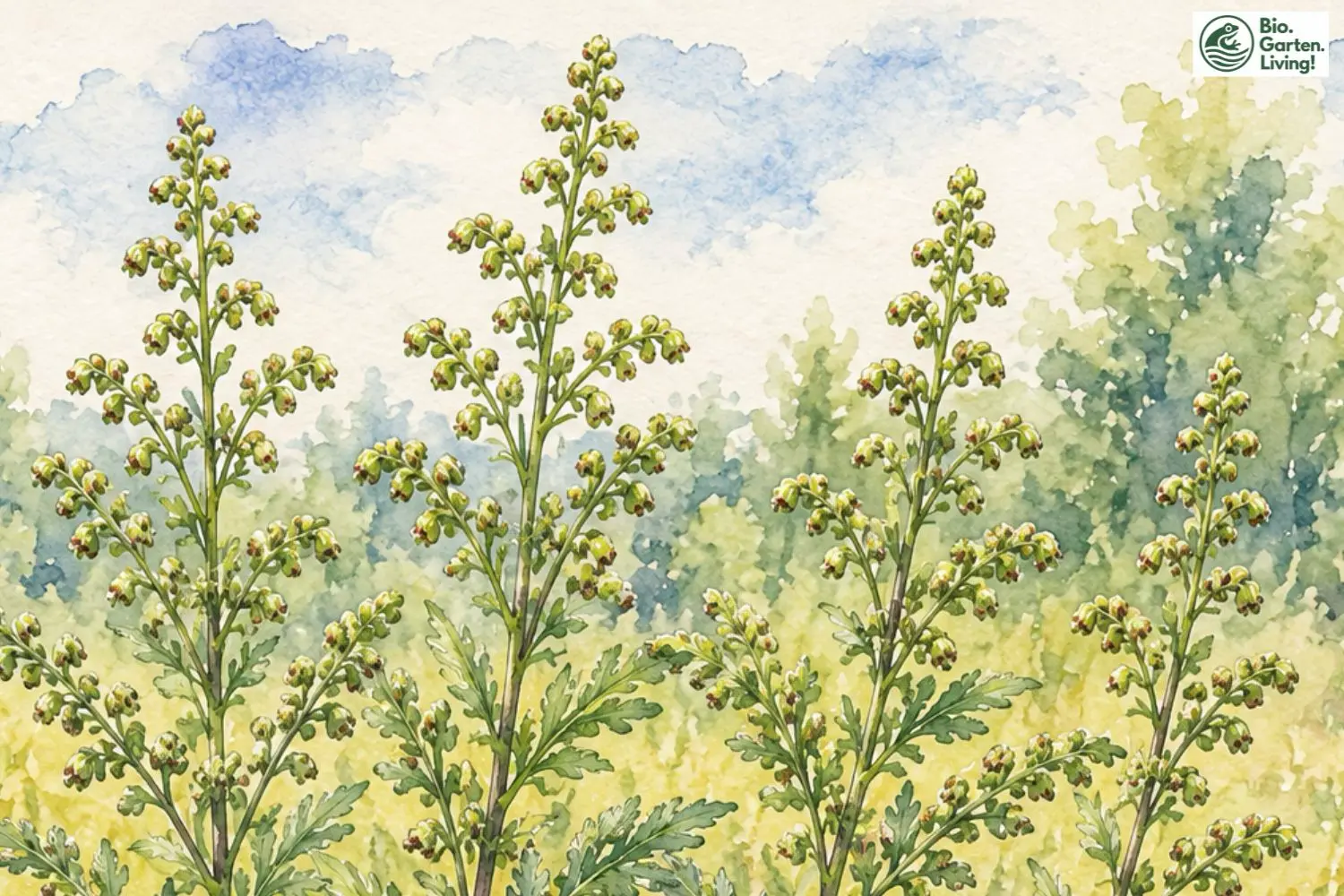 Aquarellillustration des Gewöhnlichen Beifußes (Artemisia vulgaris)