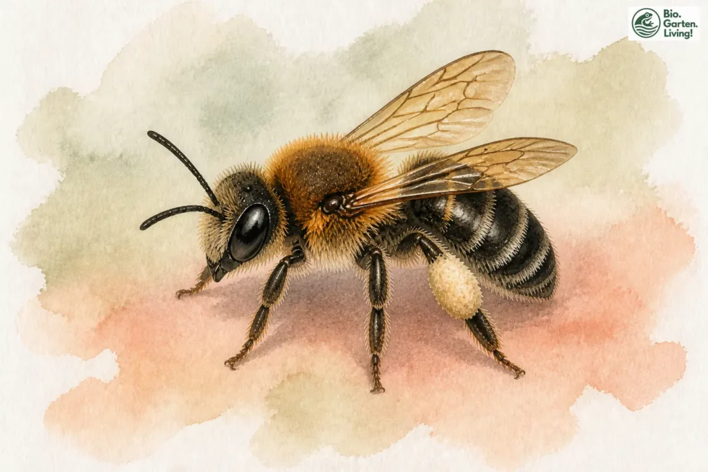 Aquarell der Beinwell-Sandbiene (Andrena symphyti)