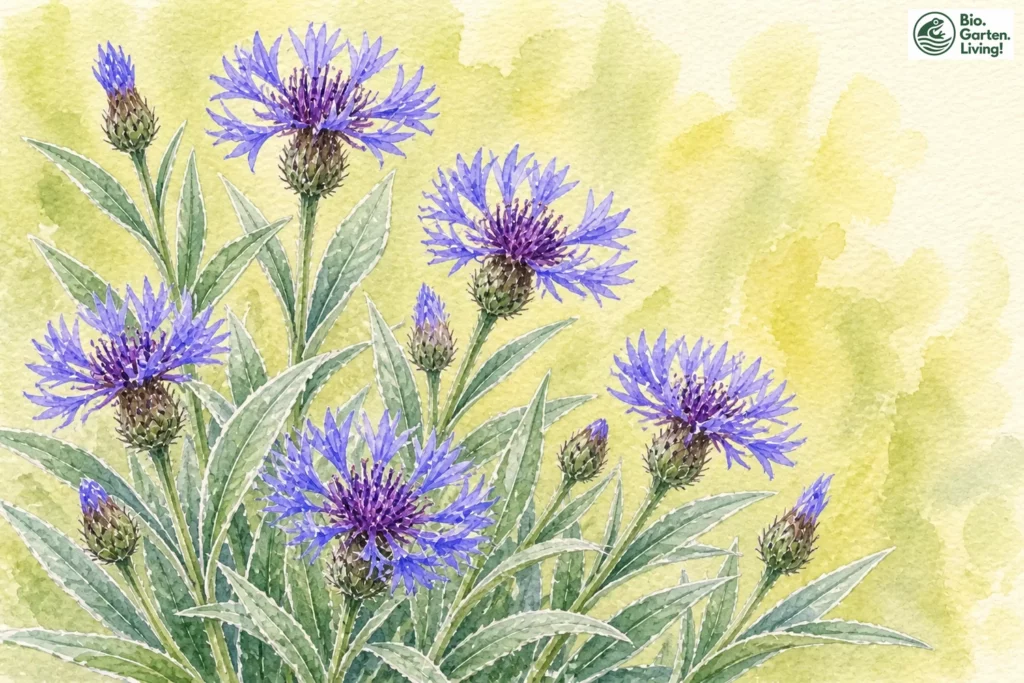Aquarellillustration der Berg-Flockenblume (Centaurea montana)