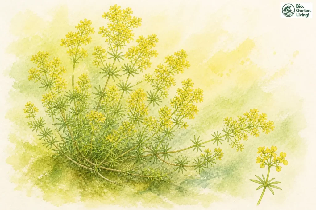 Echtes Labkraut (Galium verum) als Aquarell