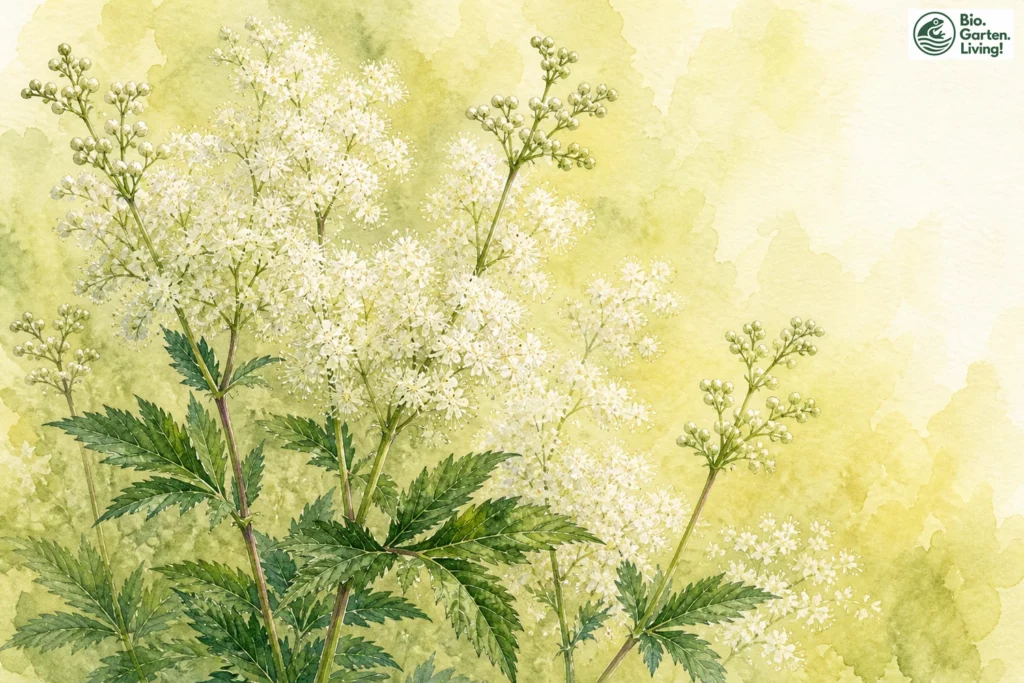 Aquarellillustration des Echten Mädesüßes (Filipendula ulmaria)
