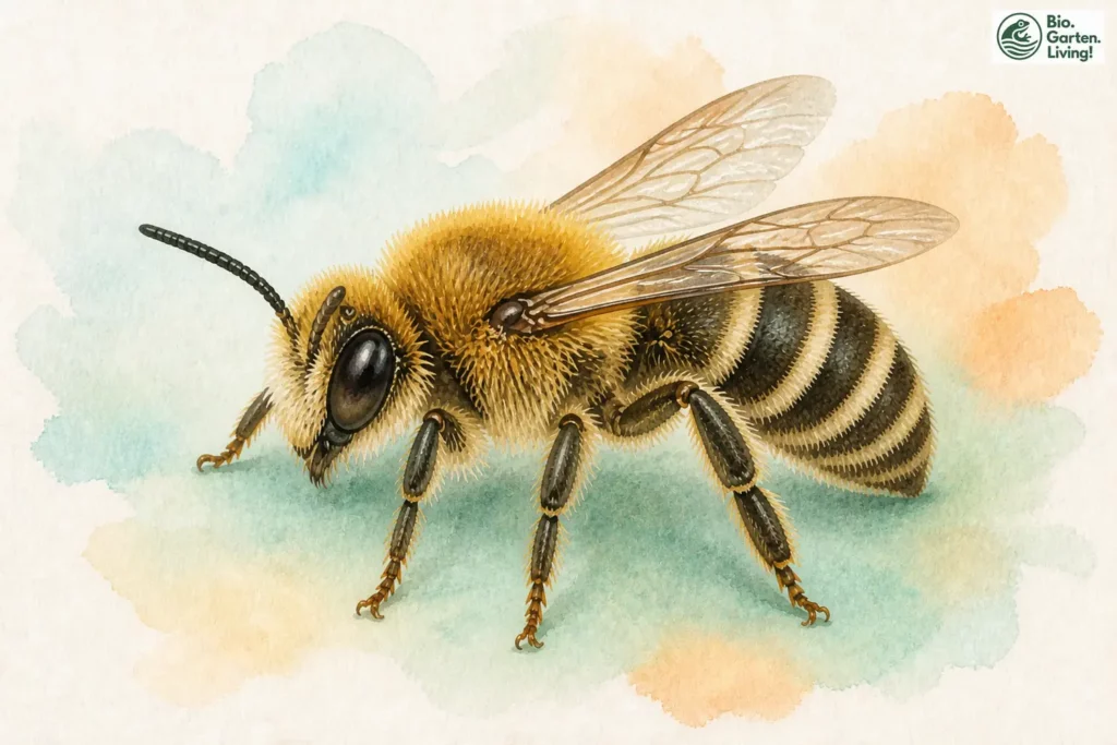 Aquarell der Filzbindigen Seidenbiene (Colletes fodiens)