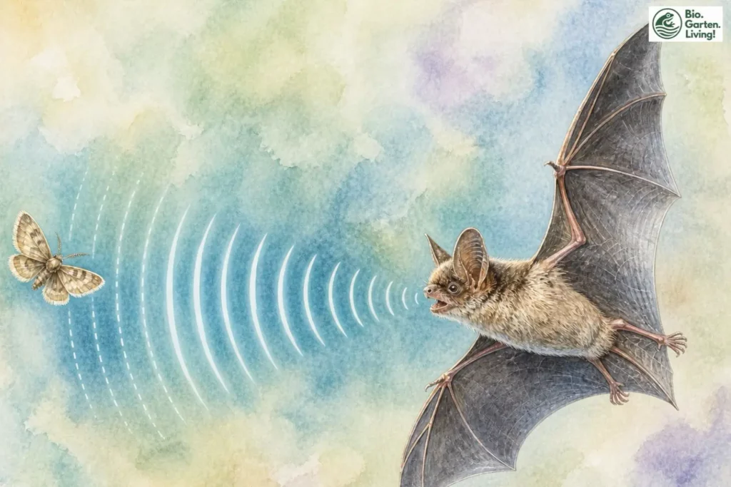 Fledermaus ortet einen Nachtfalter mithilfe von Ultraschall