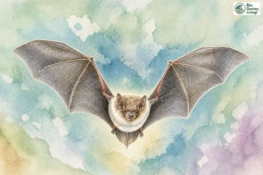 Fledermaus fliegt mit weit ausgebreiteten Flügeln