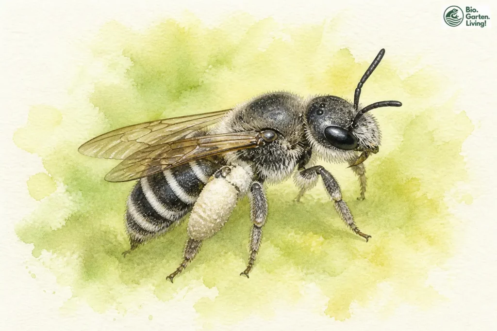 Aquarell der Frühen Ziest-Schlürfbiene (Rophites algirus)