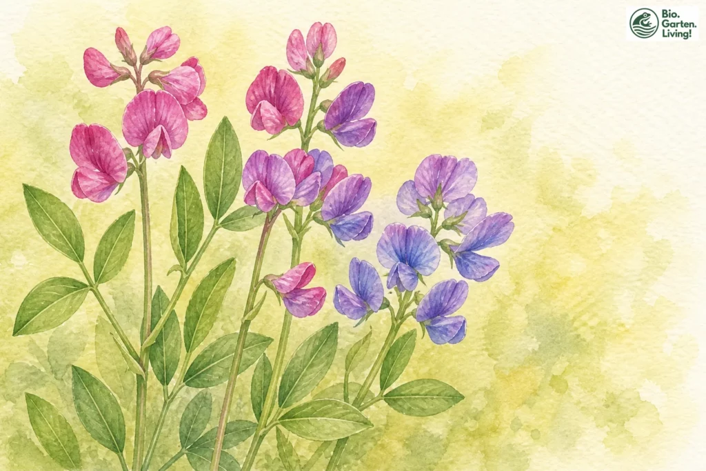 Aquarellillustration der Frühlings-Platterbse (Lathyrus vernus)