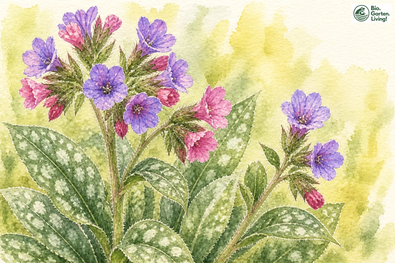 Aquarellillustration des Gefleckten Lungenkrauts (Pulmonaria officinalis)