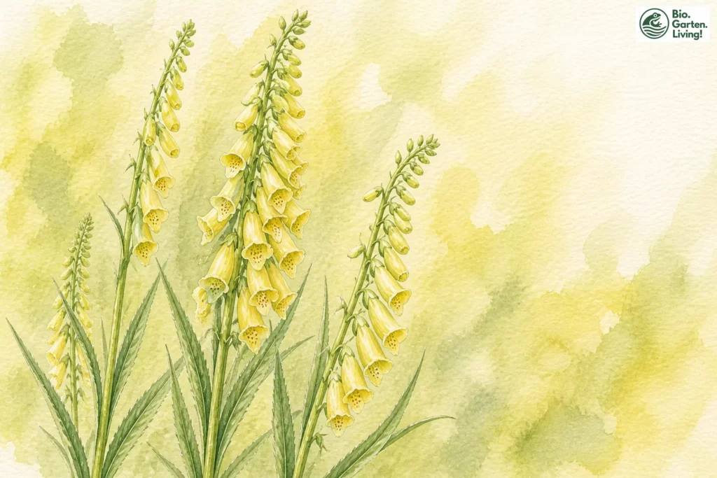 Aquarellillustration des Gelben Fingerhuts (Digitalis lutea)