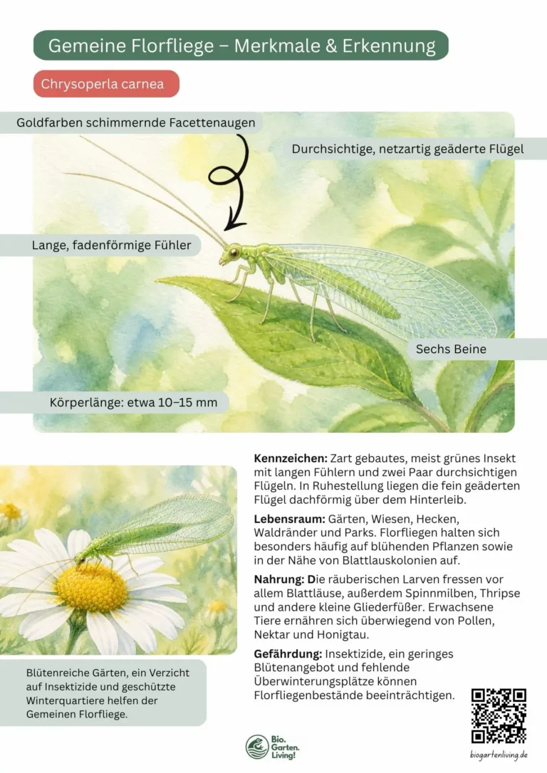 Steckbrief der Gemeinen Florfliege mit Merkmalen, Lebensraum, Nahrung und Gefährdung