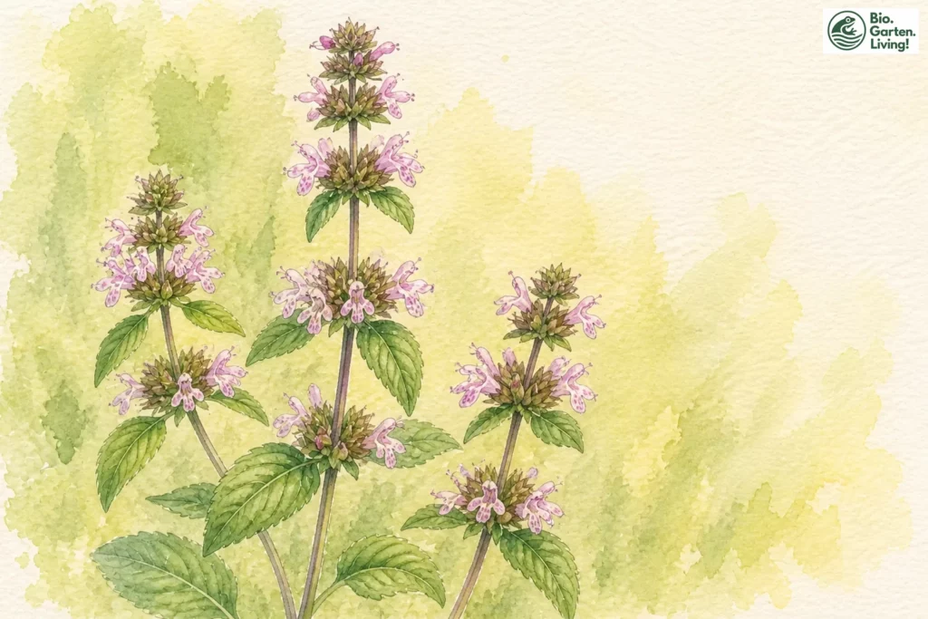 Aquarellillustration des Gemeinen Wirbeldosts (Clinopodium vulgare)