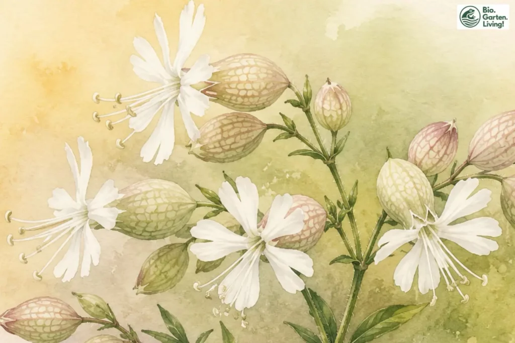 Aquarellillustration des Gemeinen Leimkraut (Silene vulgaris)
