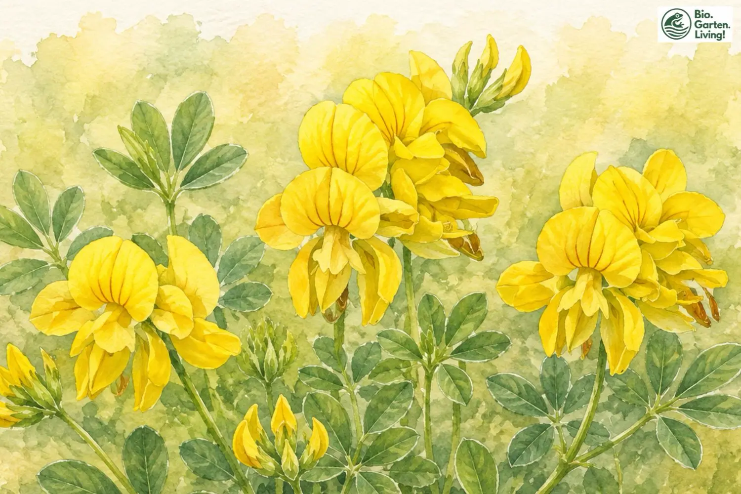 Aquarellillustration des Gewöhnlichen Hornklees (Lotus corniculatus)