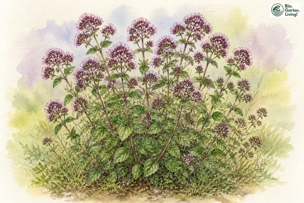 Gewöhnlicher Dost (Origanum vulgare) als Aquarell