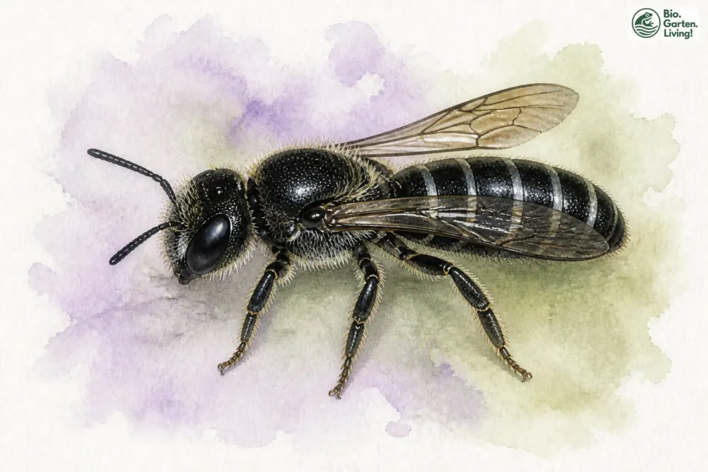 Aquarell der Glockenblumen-Scherenbiene (Chelostoma rapunculi)