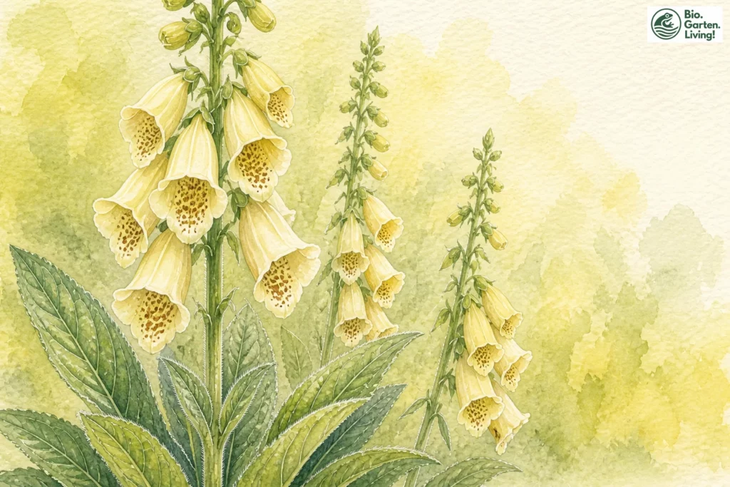 Aquarellillustration des Großblütigen Fingerhuts (Digitalis grandiflora)